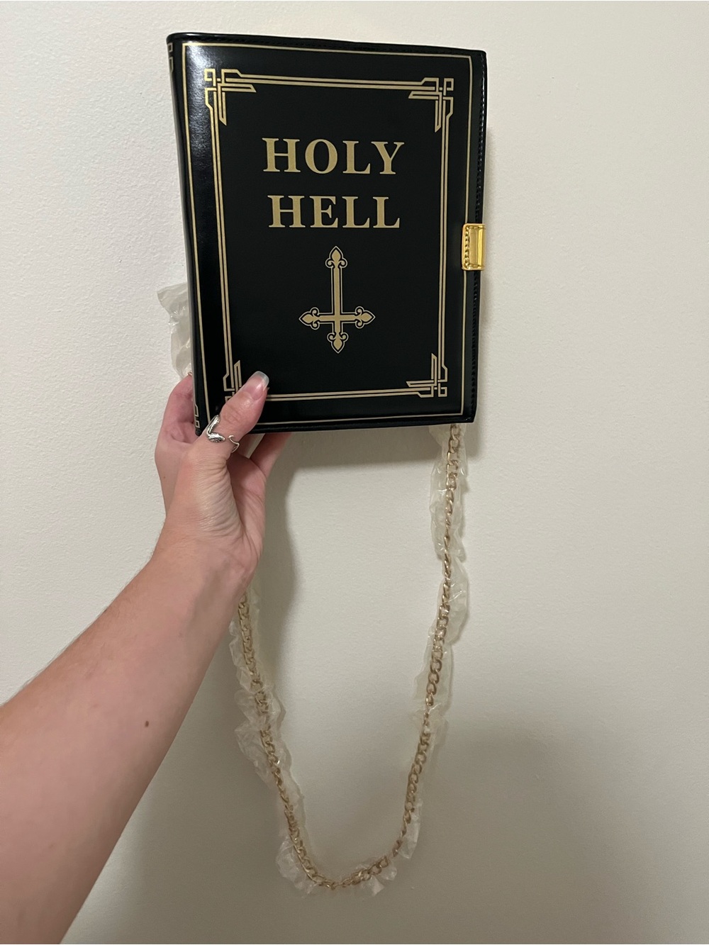 Dolls Kill Black and Gold 'Holy Hell' Book Clutch Shoulder Bag
